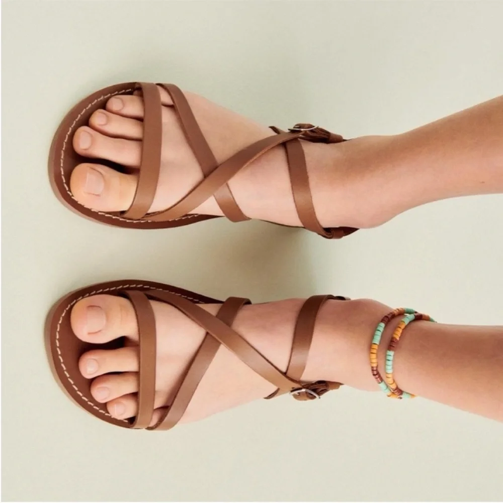 Zara Kids, Brown, LEATHER STRAPPY SANDALS, size 1 (8.0 inches)